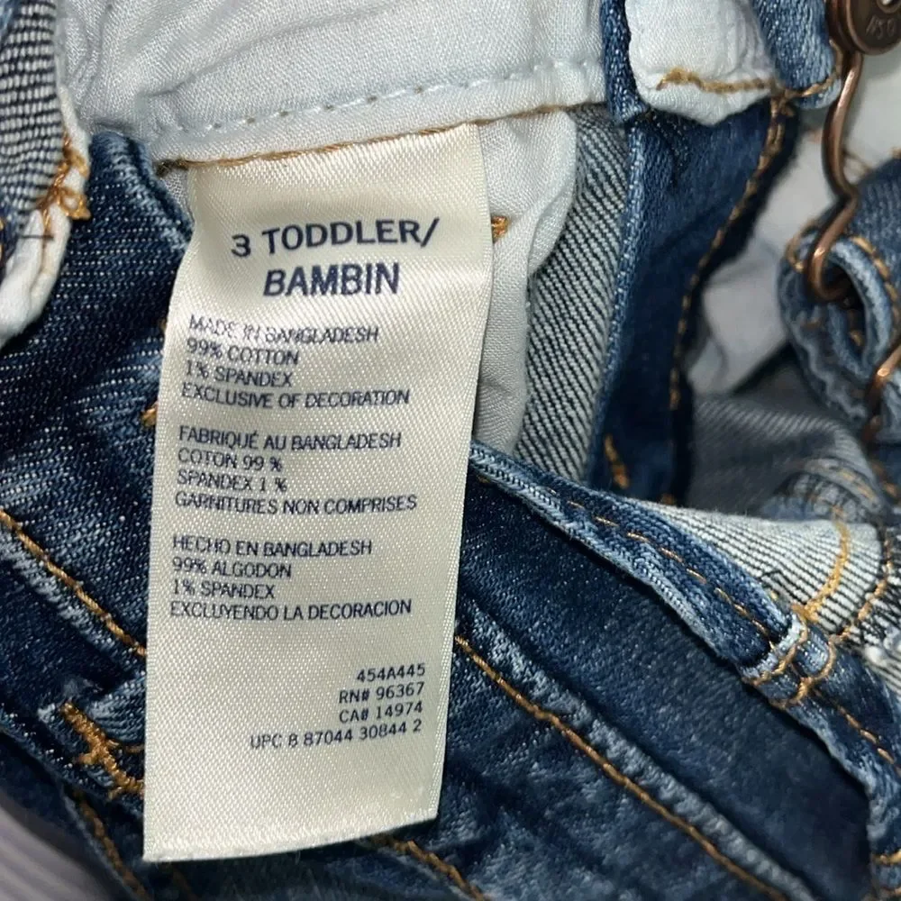 OshKosh B’gosh Toddler girl 3T bib Overalls skinny fit Denim Blue Jeans